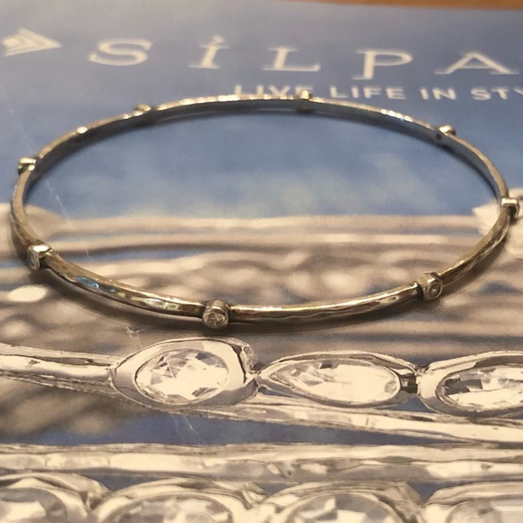 Silpada Sterling Silver Cubic Zirconia Star Studded Bangle Bracelet B2701 - Picture 3 of 15